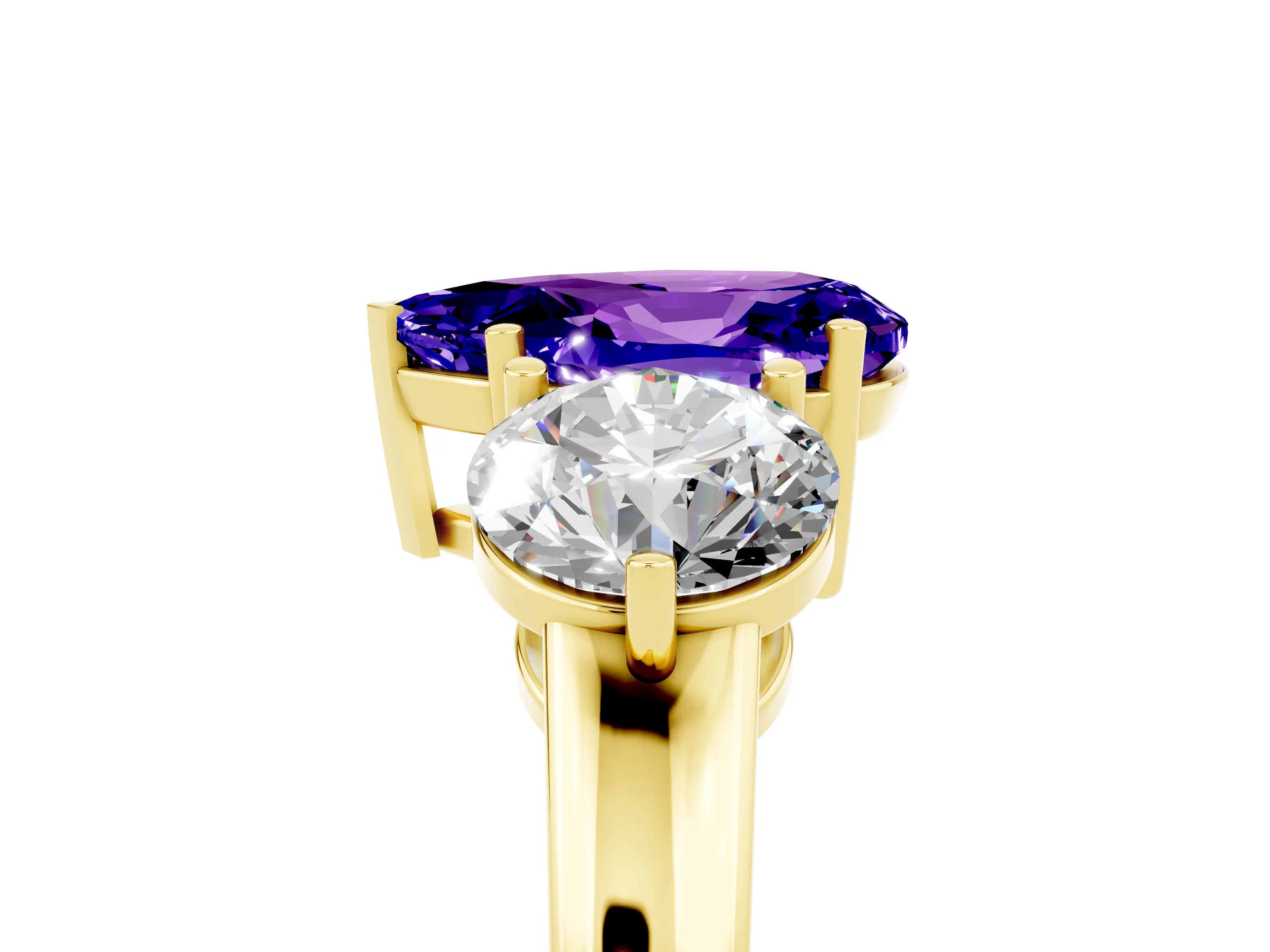 Yellow gold Pear Cut Tanzanite Three-Stone Ring with Prong Setting and Classic Band_5