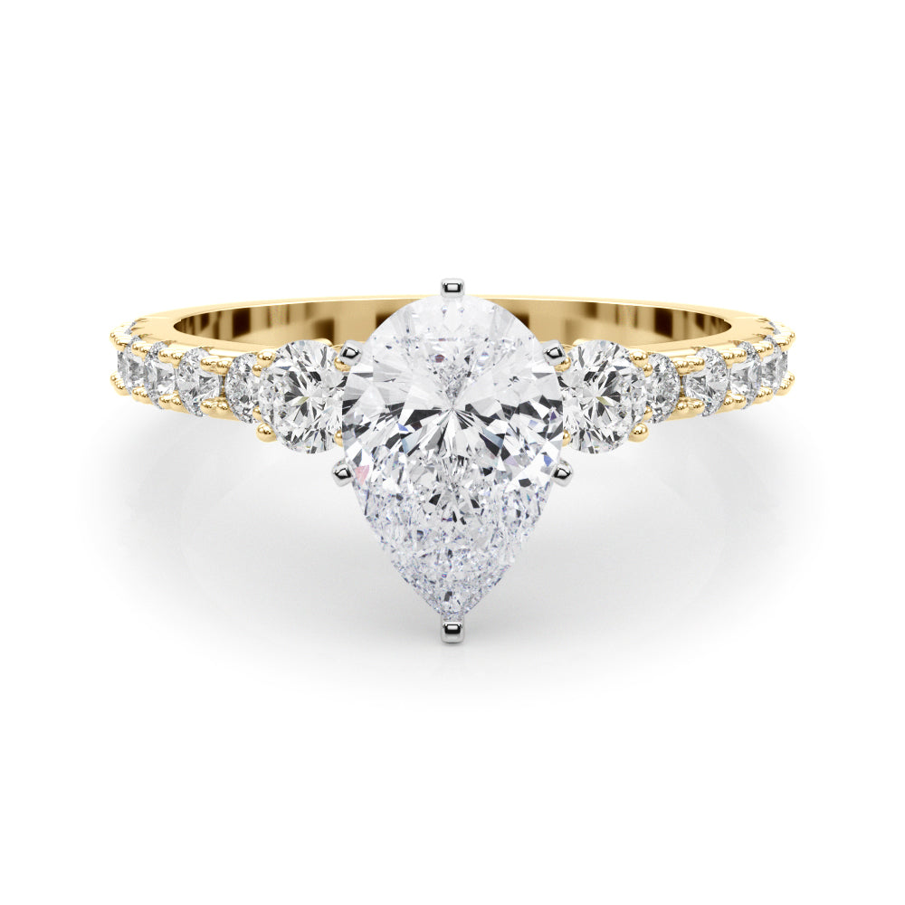 Yellow gold Pear Cut Three-Stone Diamond Pavé Band with Prong Setting 1