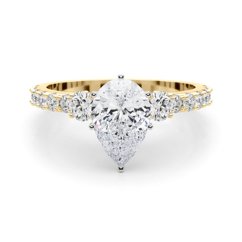 Yellow gold Pear Cut Three-Stone Diamond Pavé Band with Prong Setting 1