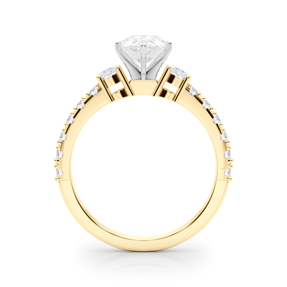 Yellow gold Pear Cut Three-Stone Diamond Pavé Band with Prong Setting 2