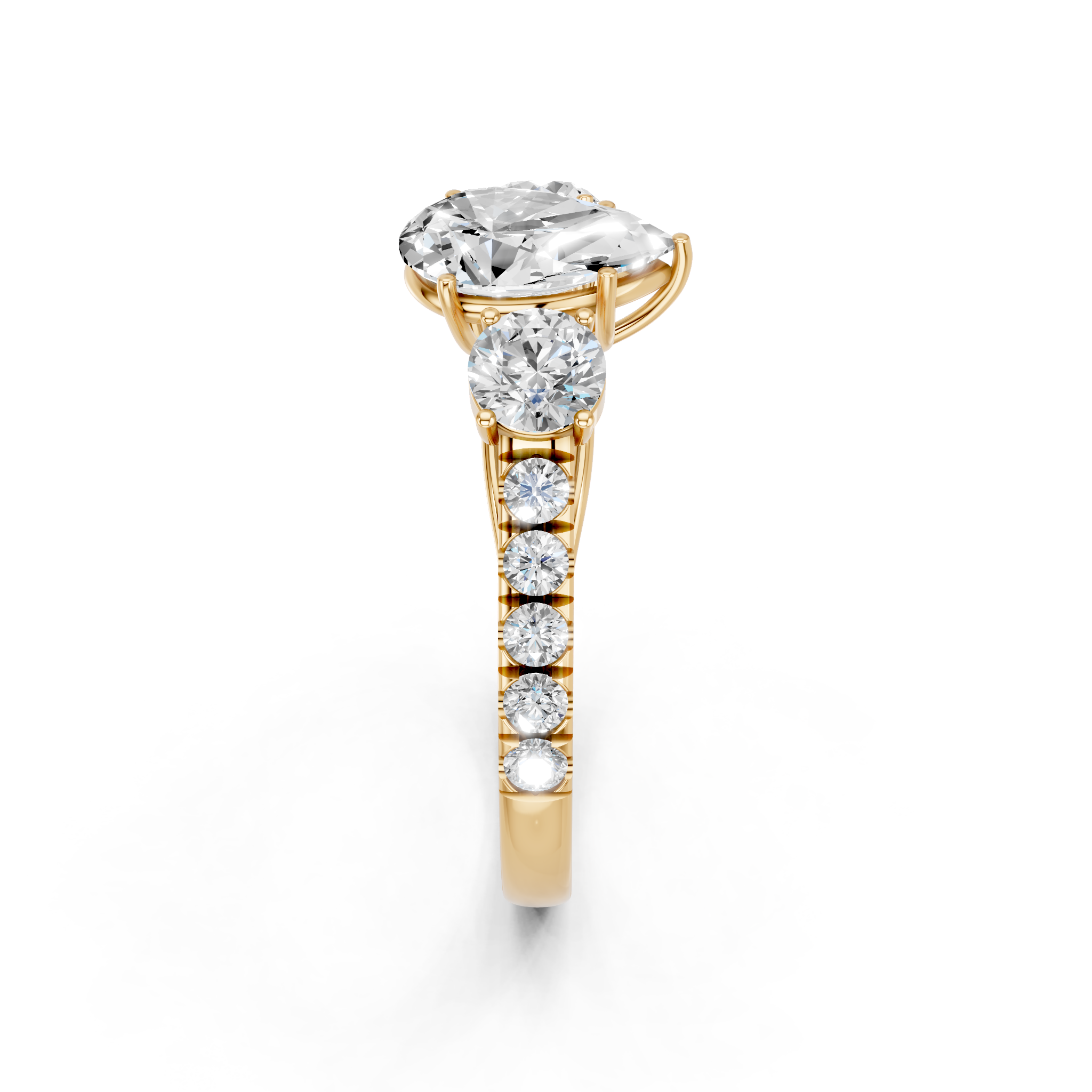 Yellow gold Pear Cut Three-Stone Diamond Pave Band with Prong Setting_54