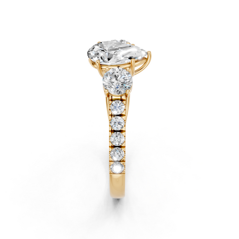 Yellow gold Pear Cut Three-Stone Diamond Pave Band with Prong Setting_54