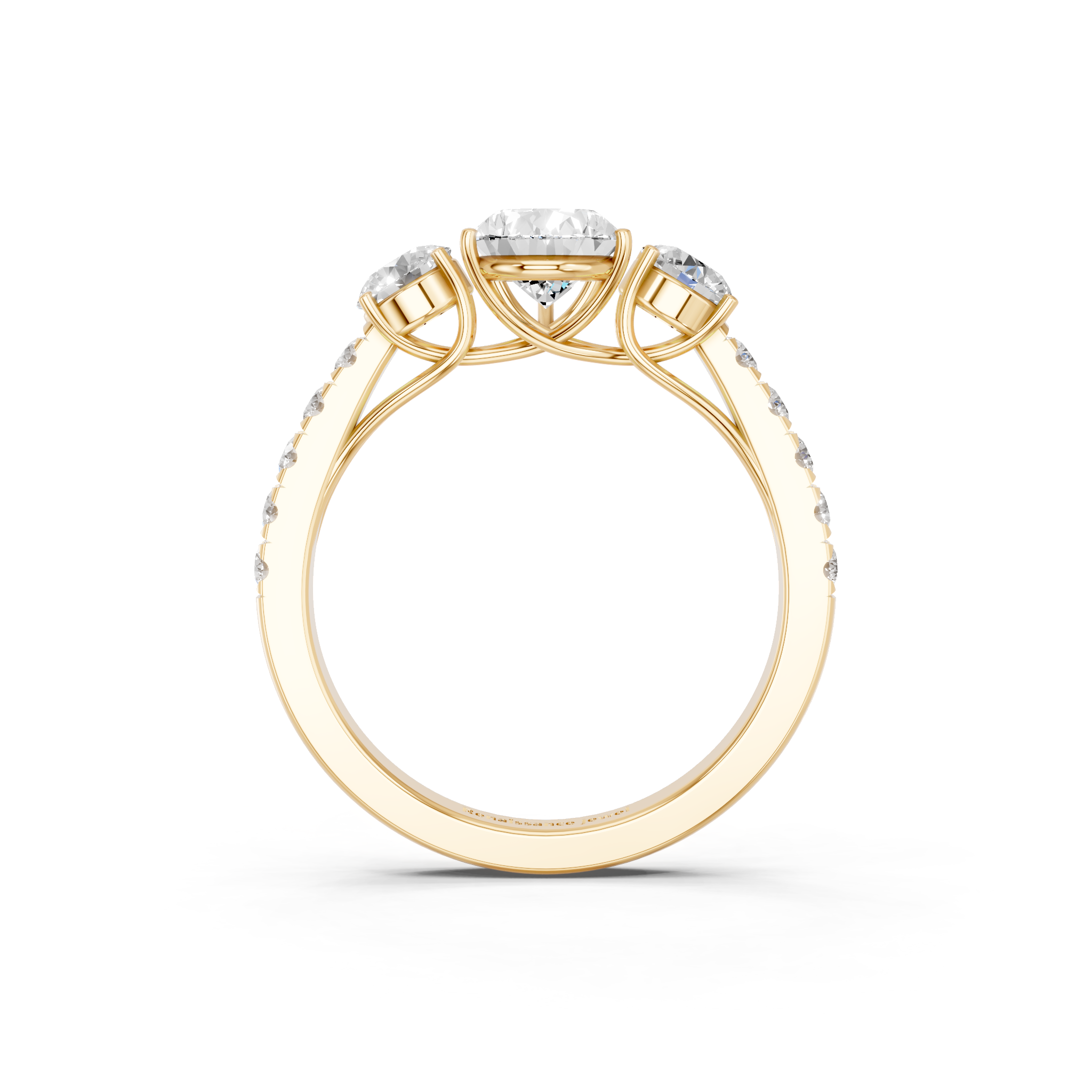 Yellow gold Pear Cut Three-Stone Diamond Pave Band with Prong Setting_55