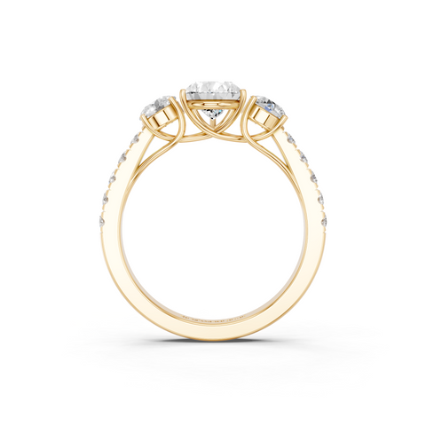 Yellow gold Pear Cut Three-Stone Diamond Pave Band with Prong Setting_55