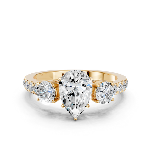 Yellow gold Pear Cut Three-Stone Diamond Pave Band with Prong Setting_61