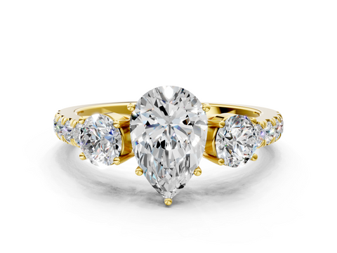 Yellow gold Pear Cut Three-Stone Diamond Pave Band with Prong Setting_91