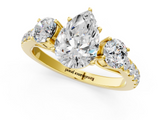 Yellow gold Pear Cut Three-Stone Diamond Pave Band with Prong Setting_92