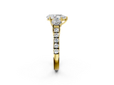 Yellow gold Pear Cut Three-Stone Diamond Pave Band with Prong Setting_93