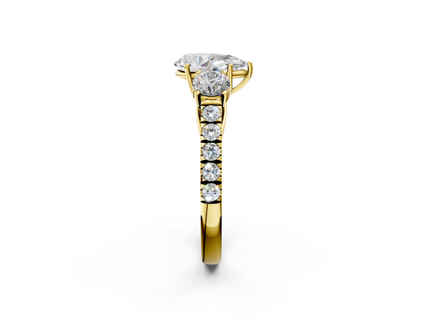 Yellow Gold Pear-Shaped Pave Three Stone Engagement Ring Setting