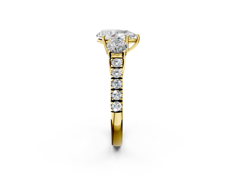 Yellow gold Pear Cut Three-Stone Diamond Pave Band with Prong Setting_93
