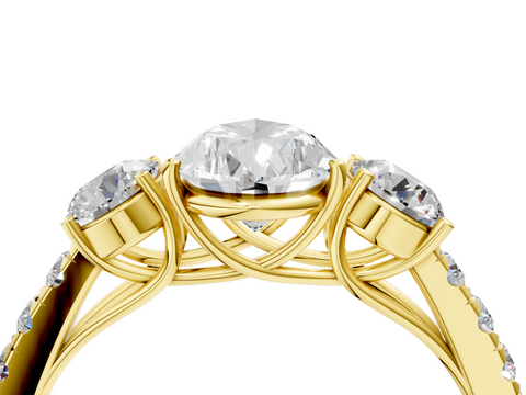 Yellow gold Pear Cut Three-Stone Diamond Pave Band with Prong Setting_95