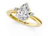 Yellow gold Pear Cut Three-Stone Solitaire Ring with Round Accent Diamonds and Four-Prong Setting_33