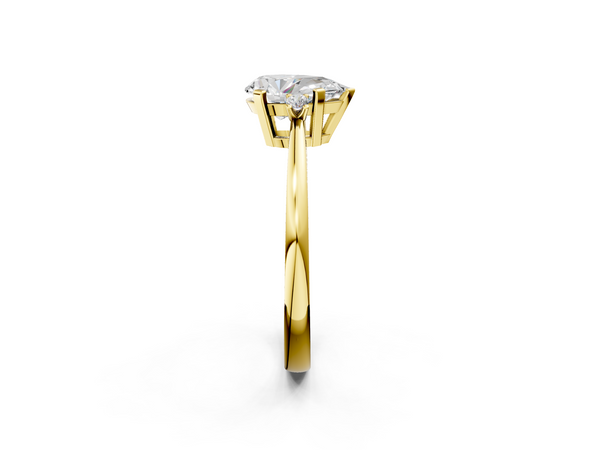 Yellow gold Pear Cut Three-Stone Solitaire Ring with Round Accent Diamonds and Four-Prong Setting