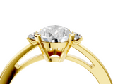 Yellow gold Pear Cut Three-Stone Solitaire Ring with Round Accent Diamonds and Four-Prong Setting_36