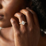 Yellow gold Pear Cut Twist Band Solitaire Diamond Ring with Pavé Setting_14