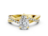 Yellow gold Pear Cut Twist Band Solitaire Diamond Ring with Pavé Setting_15