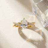 Yellow gold Pear Cut Twist Band Solitaire Diamond Ring with Pavé Setting_15