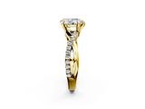 Yellow gold Pear Cut Twist Band Solitaire Diamond Ring with Pavé Setting_17