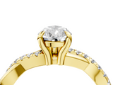 Yellow gold Pear Cut Twist Band Solitaire Diamond Ring with Pavé Setting_19