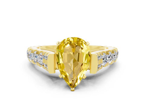 Yellow gold Pear Cut Yellow Sapphire Classic Solitaire Ring with Pavé Band and Four-Prong Setting_12