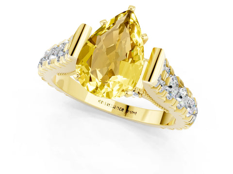 Yellow gold Pear Cut Yellow Sapphire Classic Solitaire Ring with Pavé Band and Four-Prong Setting_13