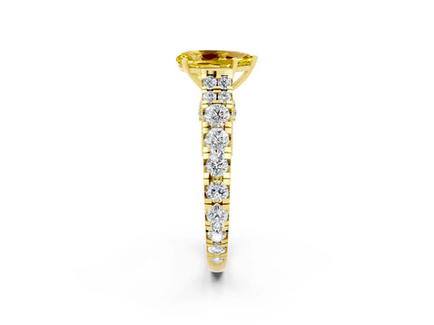 Yellow gold Pear Cut Yellow Sapphire Classic Solitaire Ring with Pavé Band and Four-Prong Setting_14
