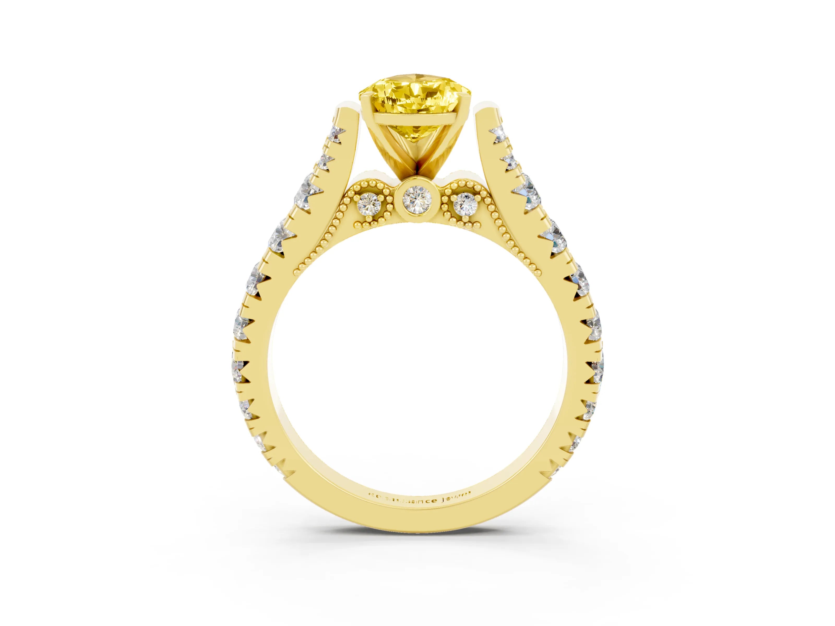 Yellow gold Pear Cut Yellow Sapphire Classic Solitaire Ring with Pavé Band and Four-Prong Setting_15