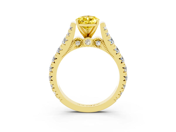 Yellow gold Pear Cut Yellow Sapphire Classic Solitaire Ring with Pavé Band and Four-Prong Setting
