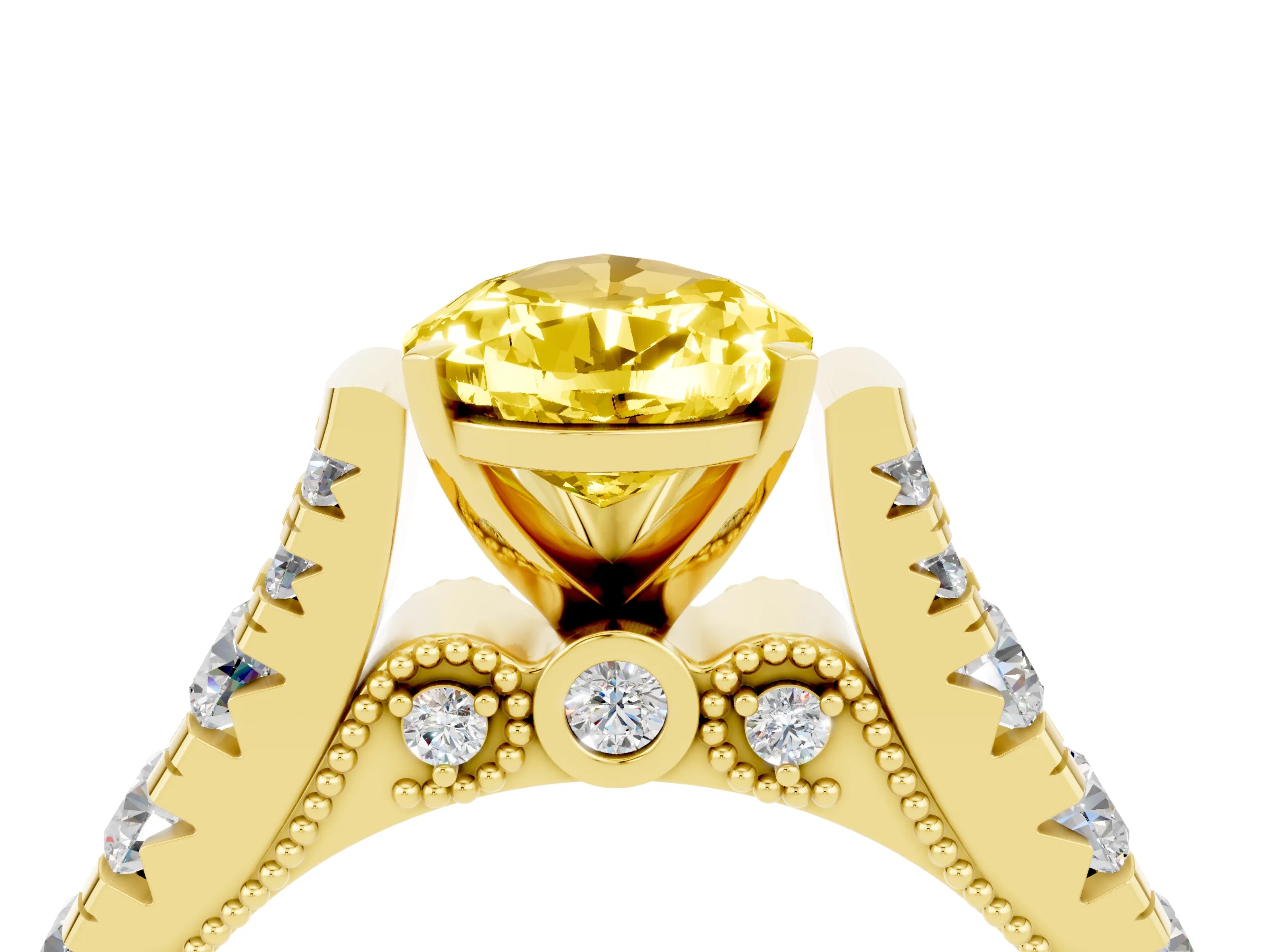 Yellow gold Pear Cut Yellow Sapphire Classic Solitaire Ring with Pavé Band and Four-Prong Setting_16