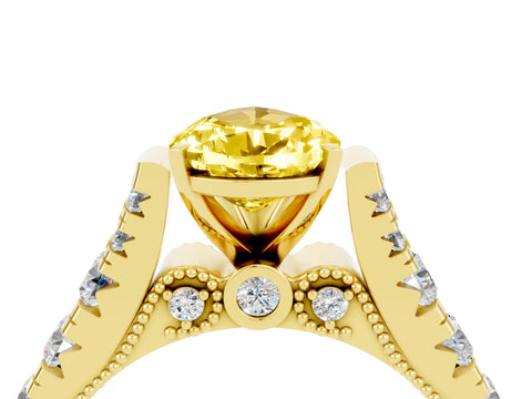 Yellow gold Pear Cut Yellow Sapphire Classic Solitaire Ring with Pavé Band and Four-Prong Setting_16