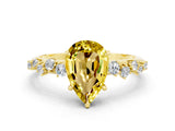 Yellow gold Pear Cut Yellow Sapphire Cluster Side Stone Solitaire Ring with Prong Setting_48