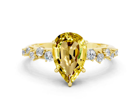 Yellow gold Pear Cut Yellow Sapphire Cluster Side Stone Solitaire Ring with Prong Setting_48