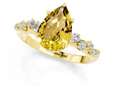 Yellow gold Pear Cut Yellow Sapphire Cluster Side Stone Solitaire Ring with Prong Setting_49