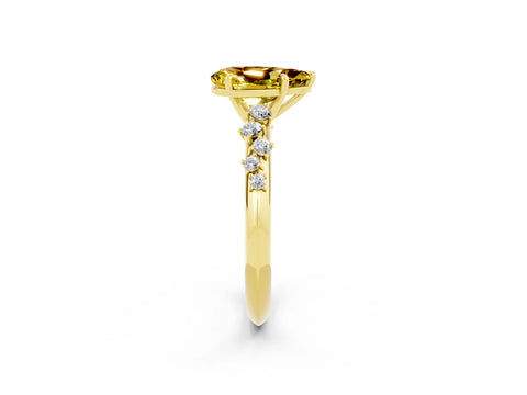 Yellow gold Pear Cut Yellow Sapphire Cluster Side Stone Solitaire Ring with Prong Setting_50