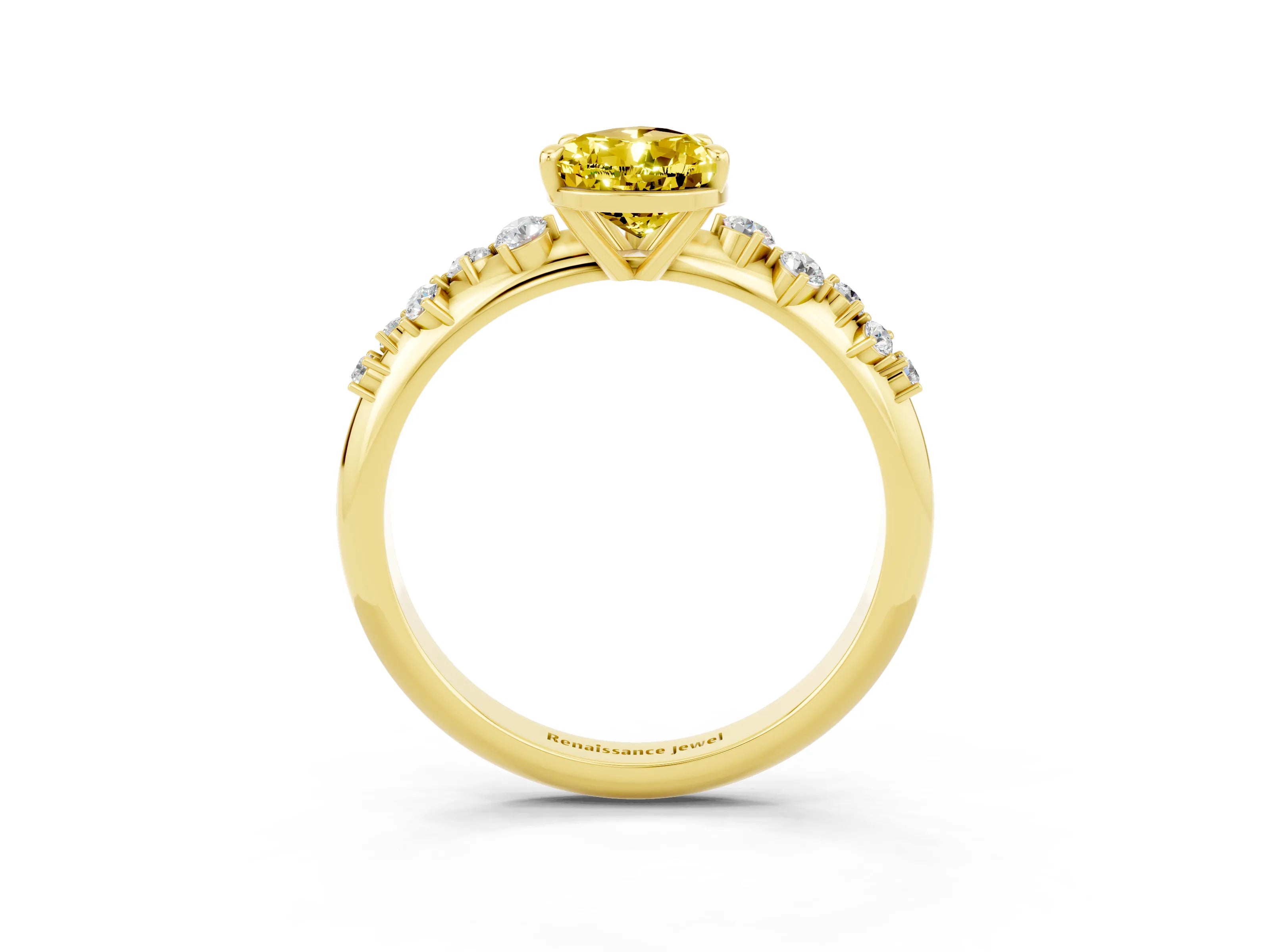 Yellow gold Pear Cut Yellow Sapphire Cluster Side Stone Solitaire Ring with Prong Setting_51
