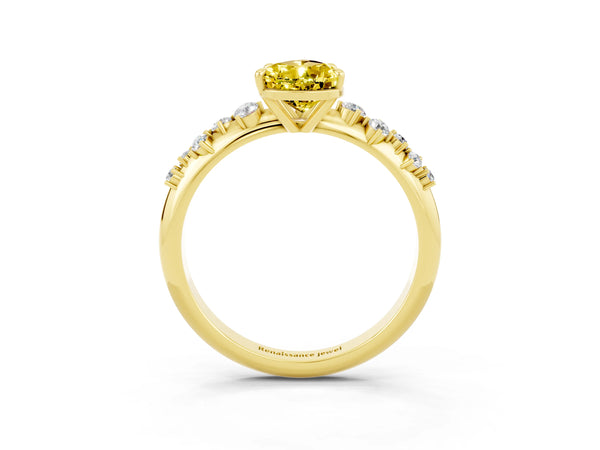 Yellow gold Pear Cut Yellow Sapphire Cluster Side Stone Solitaire Ring with Prong Setting