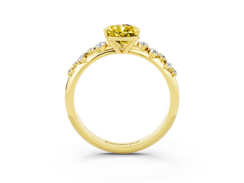 Yellow gold Pear Cut Yellow Sapphire Cluster Side Stone Solitaire Ring with Prong Setting_51