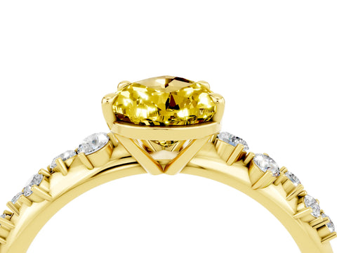 Yellow gold Pear Cut Yellow Sapphire Cluster Side Stone Solitaire Ring with Prong Setting_52