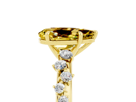 Yellow gold Pear Cut Yellow Sapphire Cluster Side Stone Solitaire Ring with Prong Setting_53