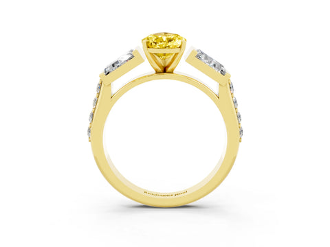 Yellow gold Pear Cut Yellow Sapphire Engagement Ring with Baguette Side Stones and Channel Set Band_3