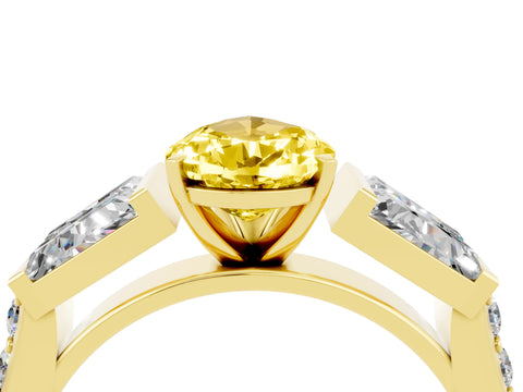 Yellow gold Pear Cut Yellow Sapphire Engagement Ring with Baguette Side Stones and Channel Set Band_4