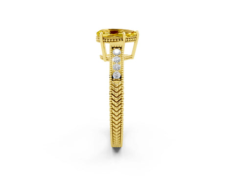 Yellow gold Pear Cut Yellow Sapphire Engagement Ring with Milgrain Channel Set Band and Prong Setting_26