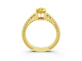 Yellow gold Pear Cut Yellow Sapphire Engagement Ring with Milgrain Channel Set Band and Prong Setting_27