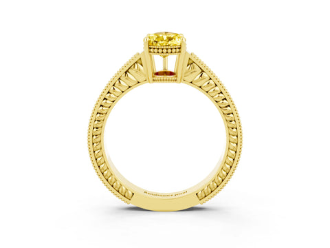 Yellow gold Pear Cut Yellow Sapphire Engagement Ring with Milgrain Channel Set Band and Prong Setting_27