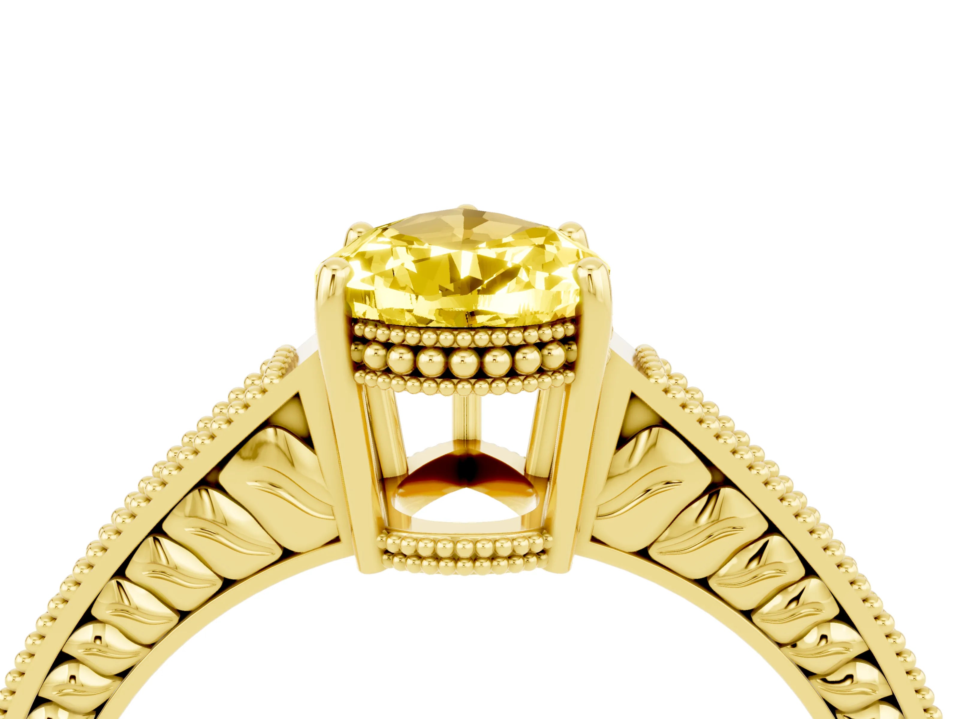 Yellow gold Pear Cut Yellow Sapphire Engagement Ring with Milgrain Channel Set Band and Prong Setting_28