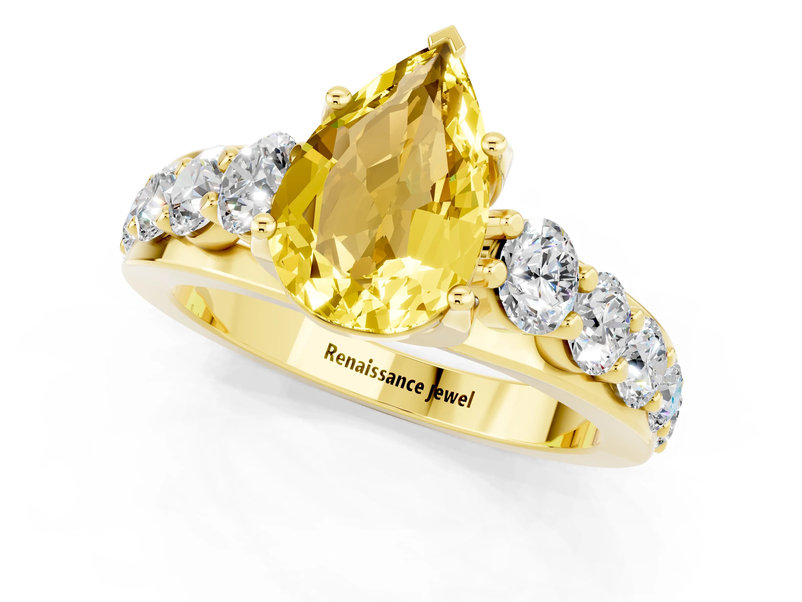 Yellow gold Pear Cut Yellow Sapphire Engagement Ring with Pavé Band and Four-Prong Setting_1