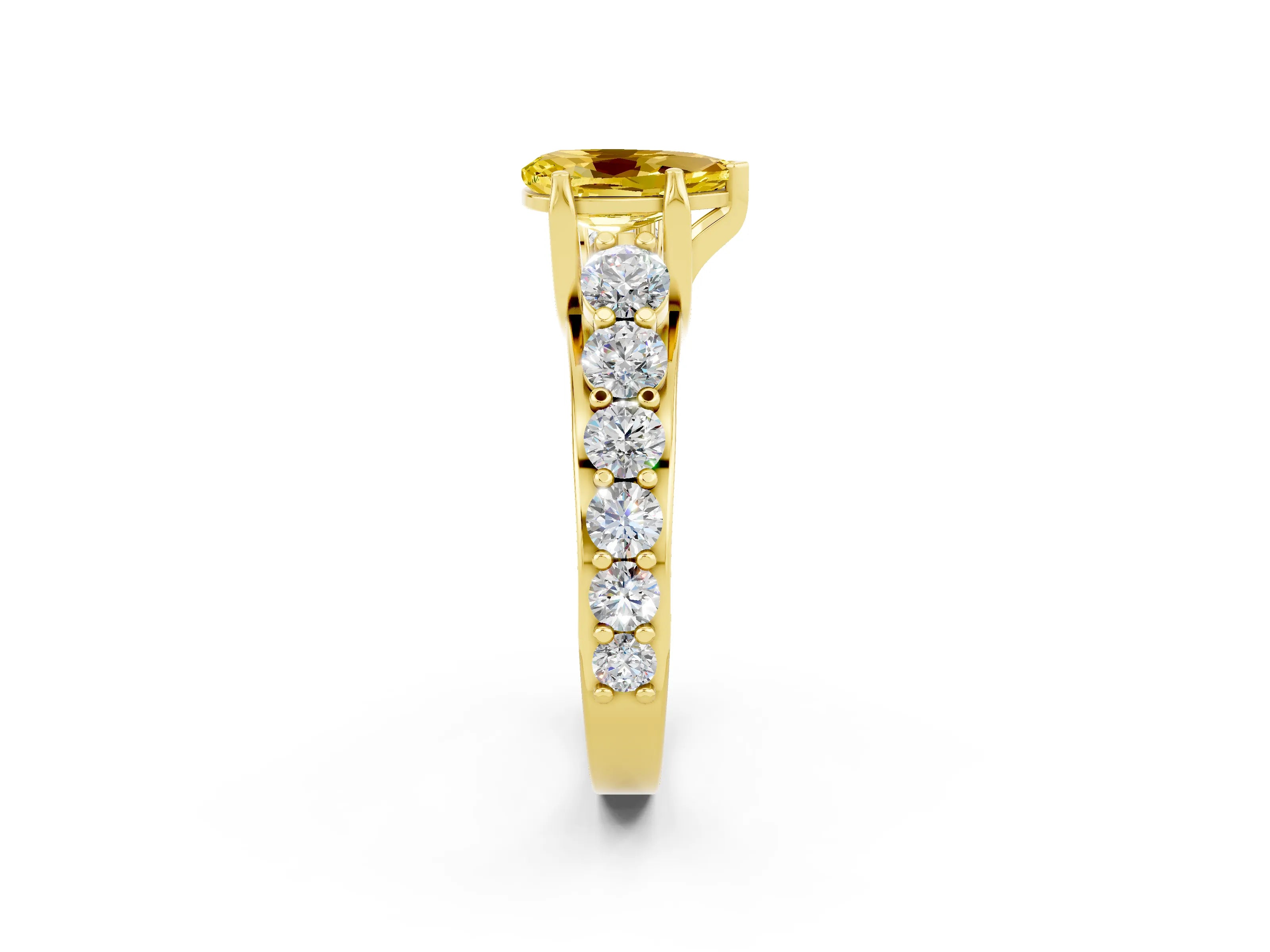 Yellow gold Pear Cut Yellow Sapphire Engagement Ring with Pavé Band and Four-Prong Setting_2