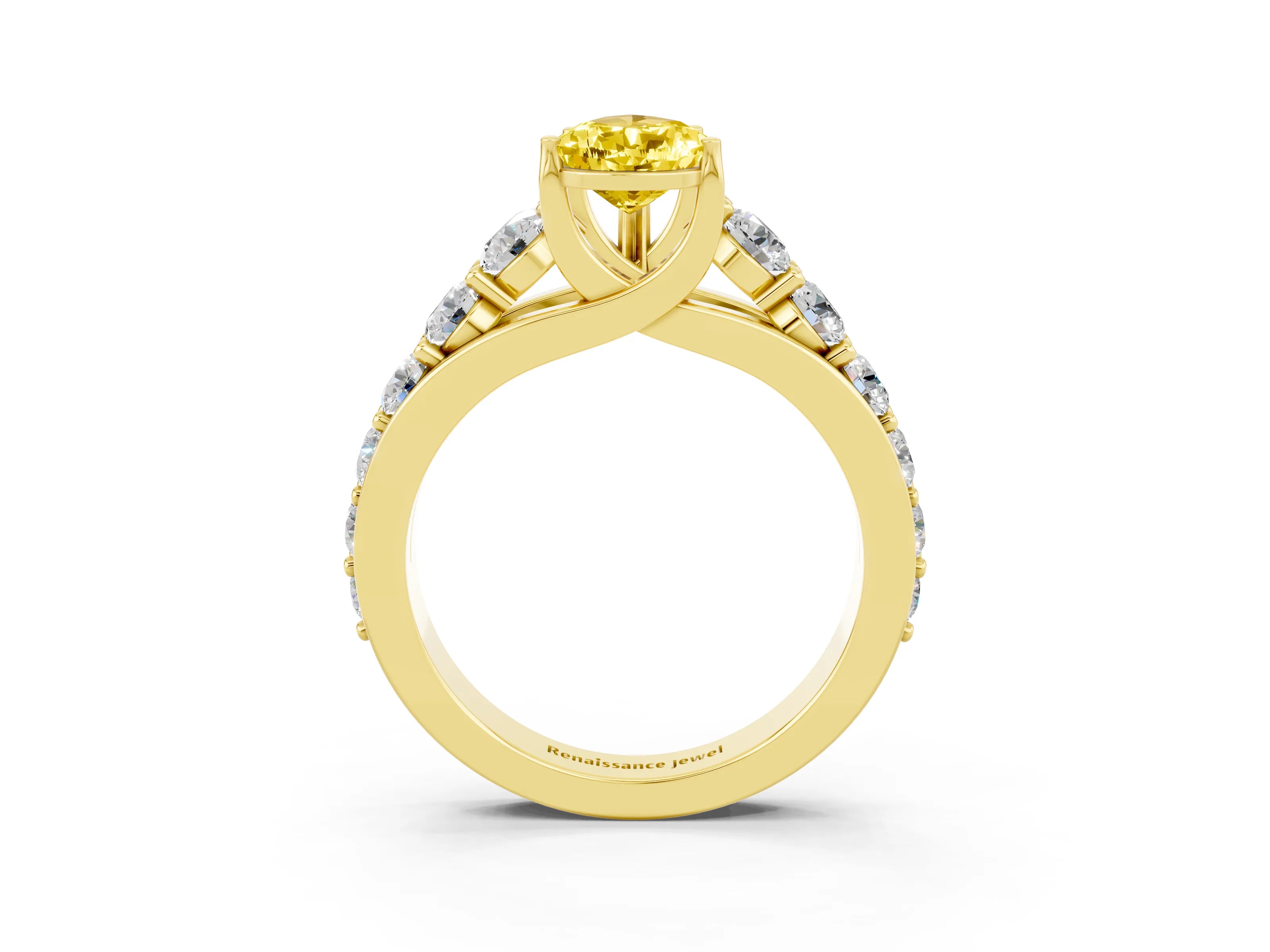 Yellow gold Pear Cut Yellow Sapphire Engagement Ring with Pavé Band and Four-Prong Setting_3