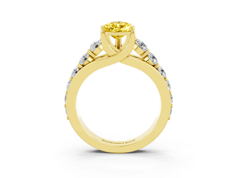 Yellow gold Pear Cut Yellow Sapphire Engagement Ring with Pavé Band and Four-Prong Setting_3