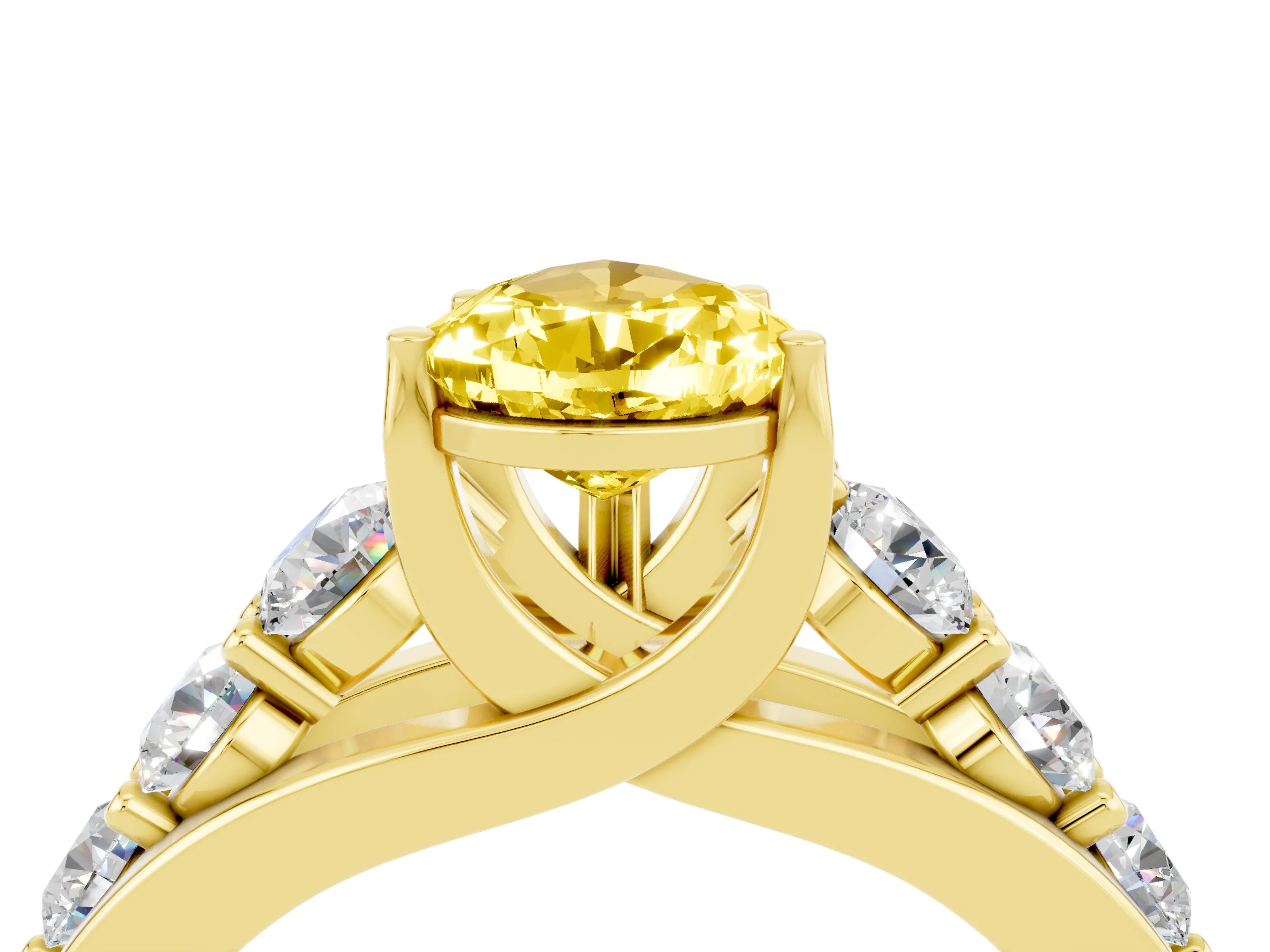 Yellow gold Pear Cut Yellow Sapphire Engagement Ring with Pavé Band and Four-Prong Setting_4